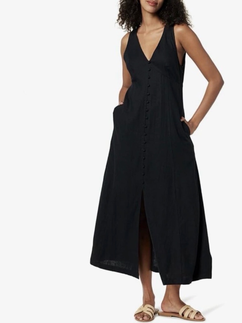 NWT The Drop Blanca Linen Button Front V-Neck Maxi Dress